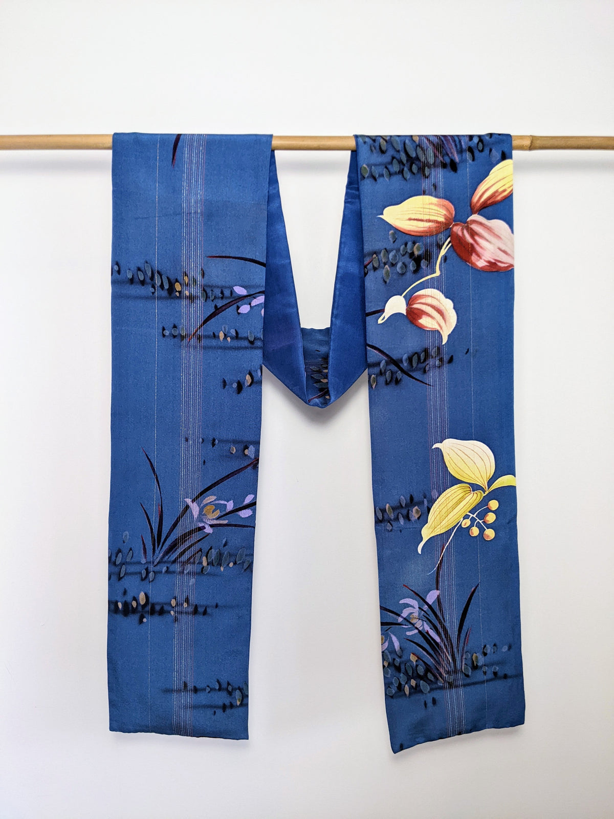 Silk Kimono Scarf - Blue with Colourful Flowers