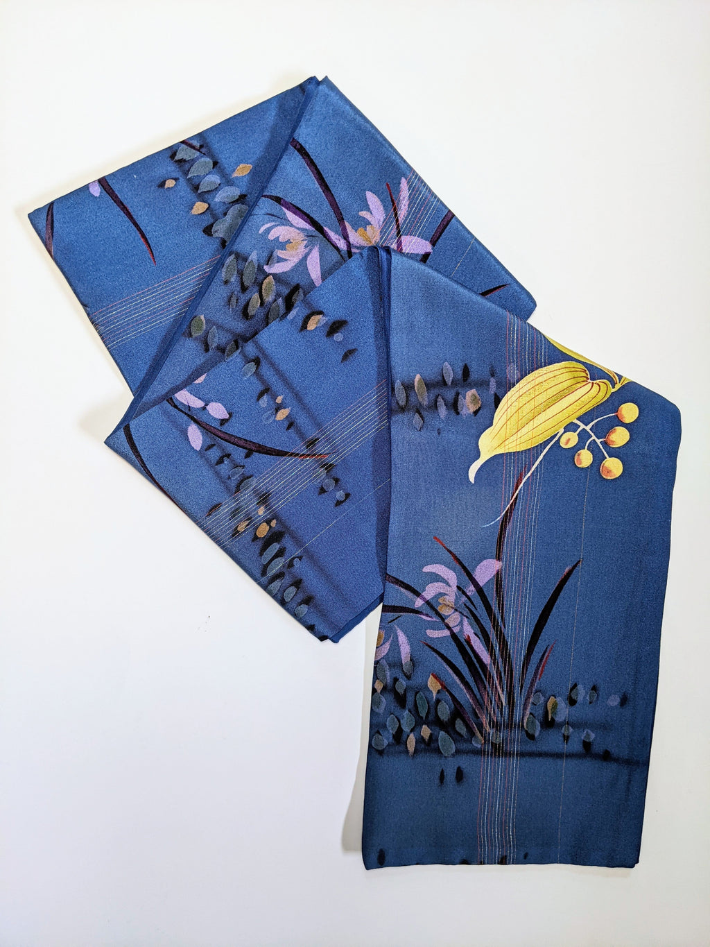 Silk Kimono Scarf - Blue with Colourful Flowers