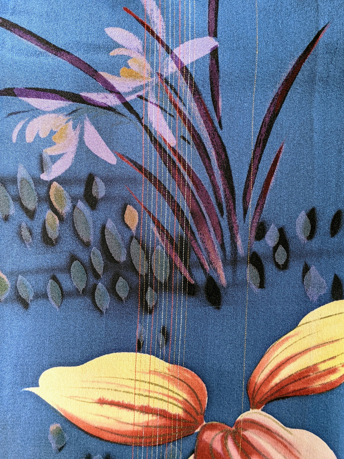 Silk Kimono Scarf - Blue with Colourful Flowers