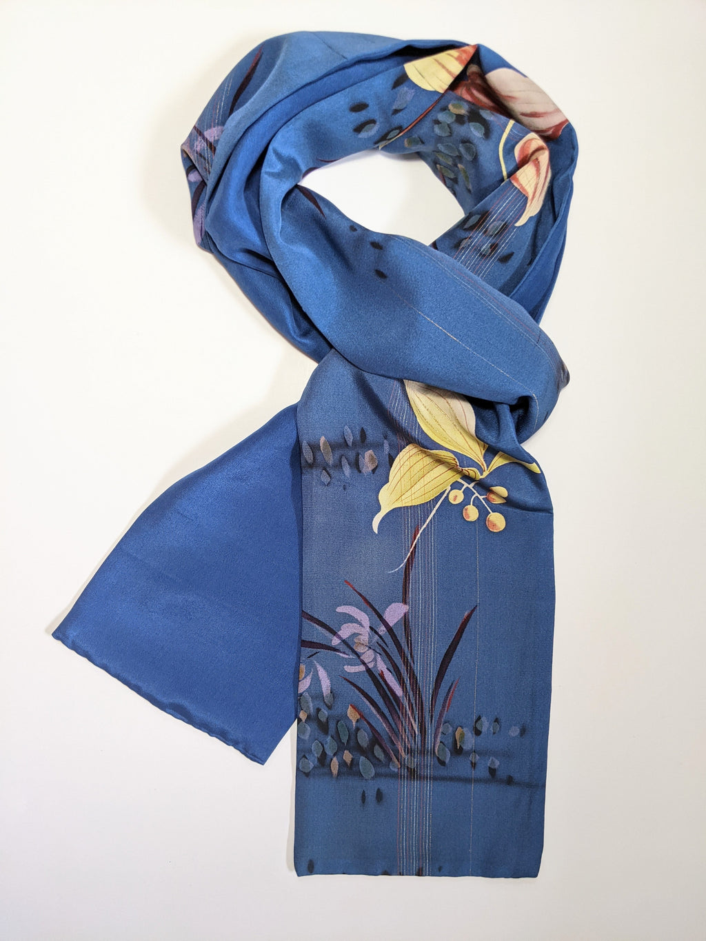 Silk Kimono Scarf - Blue with Colourful Flowers