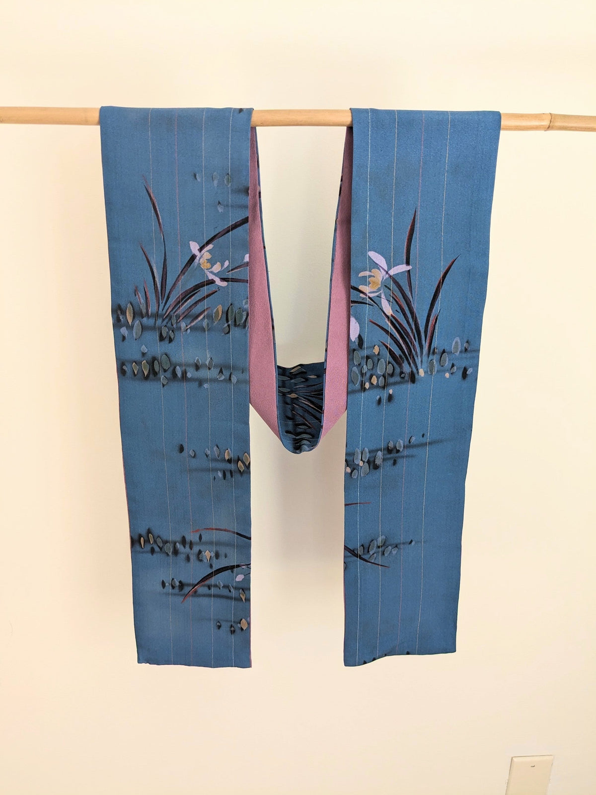 Silk Kimono Scarf - Blue with Colourful Flowers