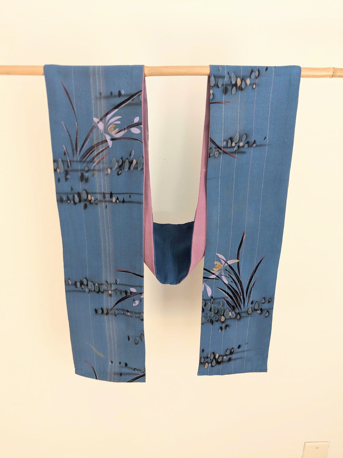 Silk Kimono Scarf - Blue with Colourful Flowers